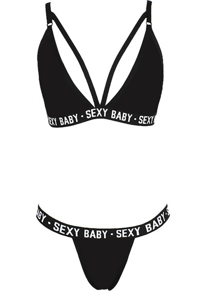 Kadın Siyah Yazı Detaylı Ipli Sütyen Takımı fırsatları