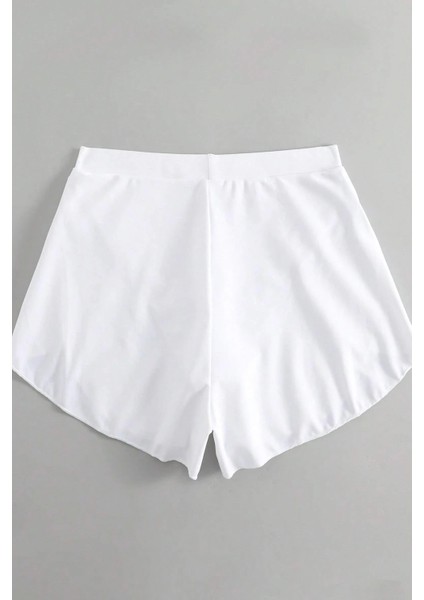 Kadın Beyaz Yırtmaçlı Etek Görünümlü Şık Deniz Şortu fırsatları