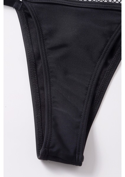 Kadın Siyah File Detaylı Iç Çamaşır Takımı