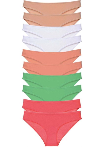 10 Adet Süper Eko Set Likralı Kadın Slip Külot Ten Beyaz Pudra Yeşil Fuşya