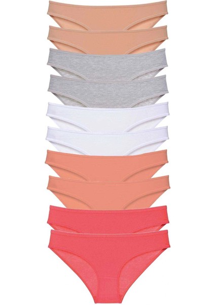 10 Adet Süper Eko Set Likralı Kadın Slip Külot Ten Gri Beyaz Pudra Fuşya