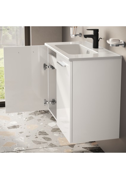 Ardea 69562 Banyo Dolabı Seti Kapaklı, 80 cm, Parlak Beyaz modelleri