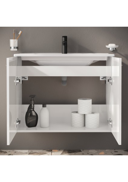 Ardea 69562 Banyo Dolabı Seti Kapaklı, 80 cm, Parlak Beyaz indirimleri