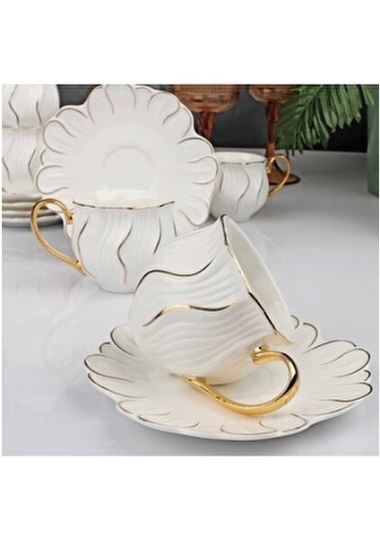 White Porselen Gold Kulplu Kahve Fincan Takım fiyatları