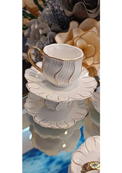 White Porselen Gold Kulplu Kahve Fincan Takım modelleri