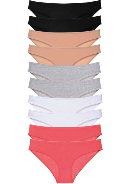 10 adet Süper Eko Set Likralı Kadın Slip Külot Siyah Ten Gri Beyaz Fuşya