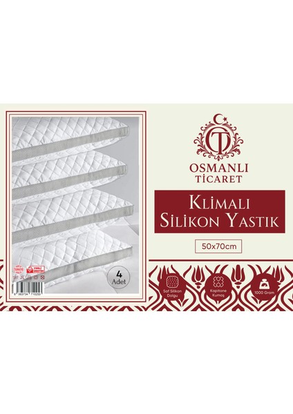 Klimalı Silikon Yastık 50X70 cm | Terletmeyen Kapitone Kumaş | Saf Silikon Dolgu | Yerli üretim | 4 adet