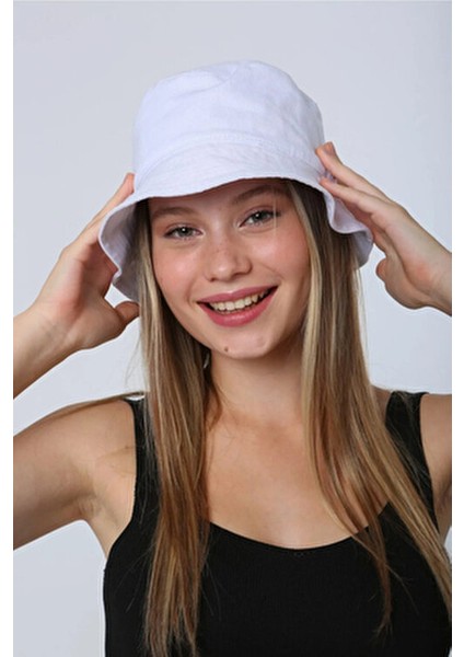 Bej Bucket Şapka %100 Pamuk Düz Desen Kadınlar İçin Konforlu Tasarım