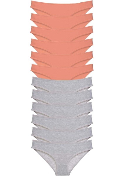 12 Adet Süper Eko Set Likralı Kadın Slip Külot Pudra Gri