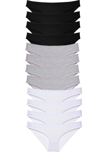 12 Adet Süper Eko Set Likralı Kadın Slip Külot Siyah Gri Beyaz