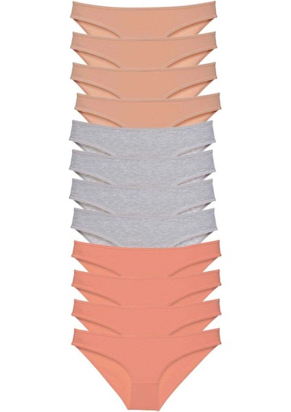 12 Adet Süper Eko Set Likralı Kadın Slip Külot Ten Gri Pudra