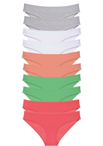 10 Adet Süper Eko Set Likralı Kadın Slip Külot Gri Beyaz Pudra Yeşil Fuşya