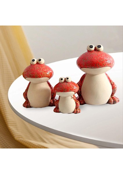 3 Parça Kurbağa Aile Figürleri Kurbağa Heykeli Minyatür Seramik Kırmızı (Yurt Dışından) fiyatları