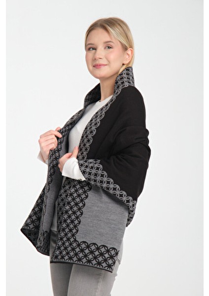 Çift Yönlü Halkalı Desenli Kadın Omuz Şalı Akrilik 75 x 175 cm Şık ve Rahat