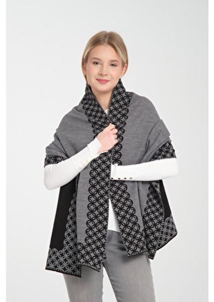 Çift Yönlü Halkalı Desenli Kadın Omuz Şalı Akrilik 75 x 175 cm Şık ve Rahat