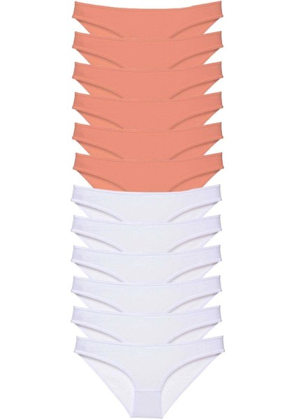 12 Adet Eko Set Likralı Kadın Slip Külot Pudra Beyaz