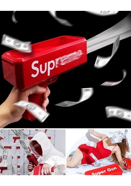Para Fırlatma Tabancası – Money Gun, Parti ve Eğlence Aksesuarı, Otomatik Kağıt Para Atma Makinesi (Kırmızı)