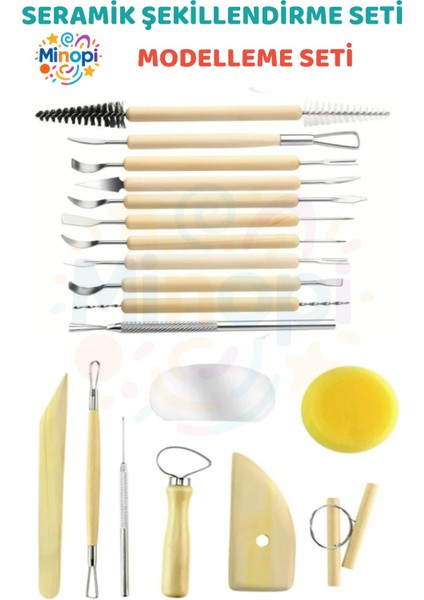 Seramik Başlangıç Seti Oyma Şekillendirici Set 19 Parça Set Kil Çömlek Şekillendirici