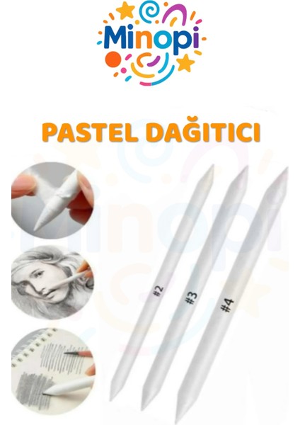 Pastel Dağıtıcı Gölgelendirme Kalemi 3'lü 1 Paket Kaynaştırma Kalemi Kara Kalem Dağıtıcı Kalem Kağıt