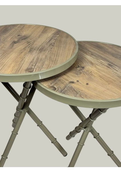 Bambu 2'li Zigon Sehpa Metal Iskelet Atlantik Çam Görünümlü Ahşap Tabla fiyatları