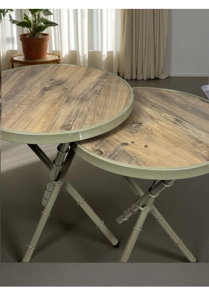 Bambu 2'li Zigon Sehpa Metal Iskelet Atlantik Çam Görünümlü Ahşap Tabla modelleri