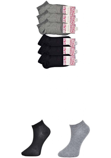 Siyah ve Gri Kadın Bilek Çorap 6 Çift