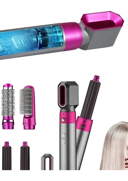 5’i 1 Arada Saç Şekillendirici Fön Makinesi – 5 Başlıklı Hot Air Styler, Saç Kurutma ve Bukle Yapma Seti