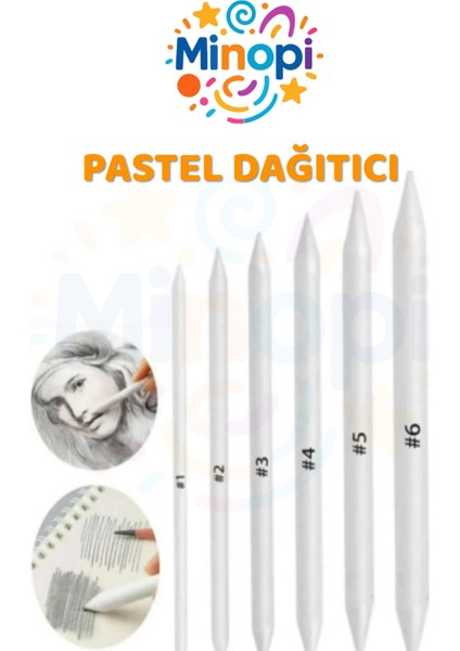 Pastel Dağıtıcı Gölgelendirme Kalemi 6'lı 1 Paket Kaynaştırma Kalemi Kara Kalem Dağıtıcı Kalem Kağıt
