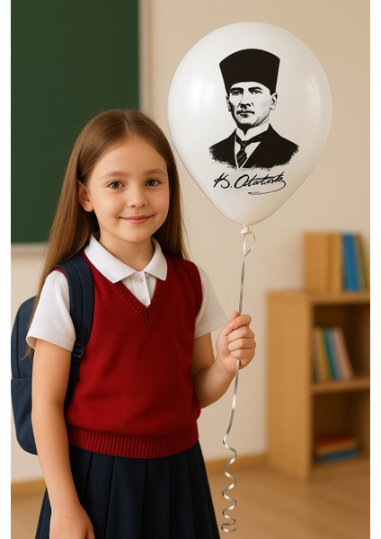 ( 100 Adet ) Atatürk Baskılı Balon Beyaz Balon Milli Bayram Süsleme fiyatları