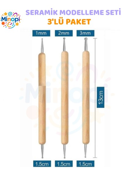 Seramik Kil Çömlek Şekillendirici 3 Lü Seramik Modelaj Oyma Seti Heykel Katlama Kalemi Oyma