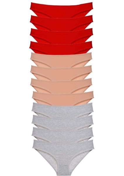12 Adet Eko Set Likralı Kadın Slip Külot Kırmızı Ten Gri