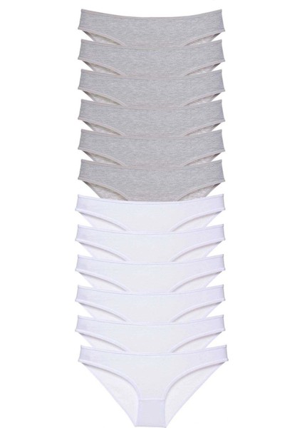 12 Adet Süper Eko Set Likralı Kadın Slip Külot Gri Beyaz