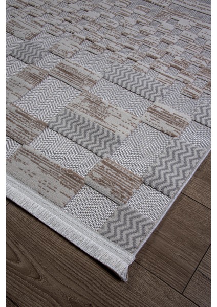 Gri Bej Sisal Bukle Dokuma Hasır Desen Kaymaz Saçaklı Makine Halısı Salon, Mutfak, Çocuk Odası Yolluk fırsatları