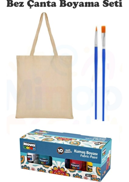 Bez Çanta Boyama Seti 10 Renk Kumaş Boyası Detay Fırçası Bez Torba