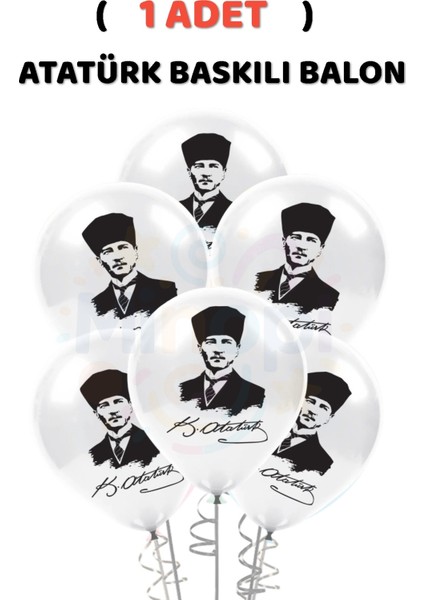( 1 Adet ) Atatürk Baskılı Balon Beyaz Balon Milli Bayram Süsleme
