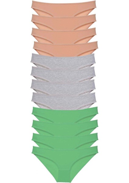 12 Adet Süper Eko Set Likralı Kadın Slip Külot Ten Gri Yeşil