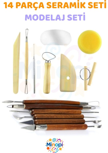 Seramik Kil Hamuru Detay Seramik Seti 14'li Modelleme Modelaj Seti Premium Kalite