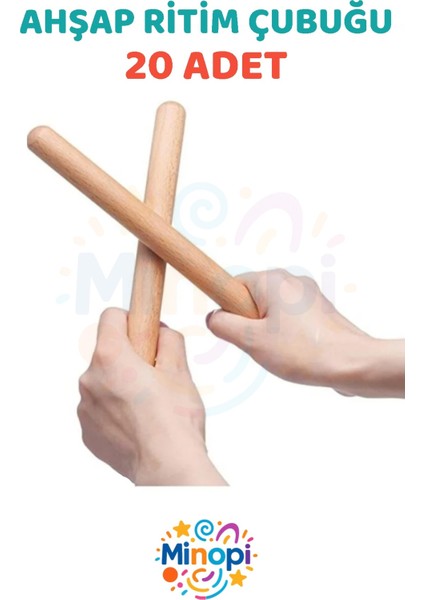 20 cm 10 Çift Ahşap Ritim Çubuğu Perkusyon Müzik Sopası Toplam 20 Adet