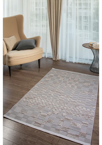 Gri Bej Sisal Bukle Dokuma Hasır Desen Kaymaz Saçaklı Makine Halısı Salon, Mutfak, Çocuk Odası Yolluk