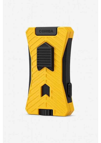 CCM0745 – Iki Jet Alevli, Sarı-Siyah Metal Gövdeli Gazlı Çakmak