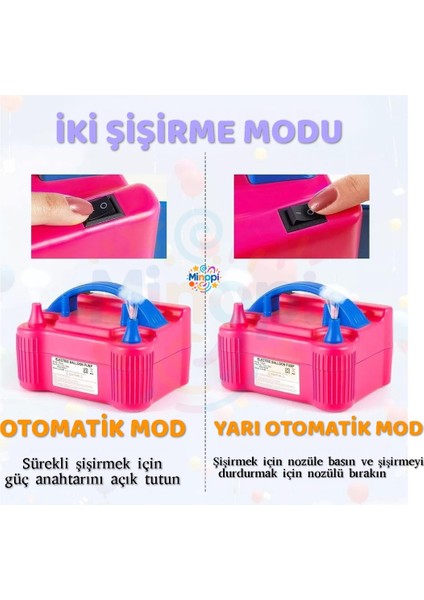 Çift Çıkışlı Balon Şişirme Makinası, Elektrikli Balon Pompası Pembe Mavi