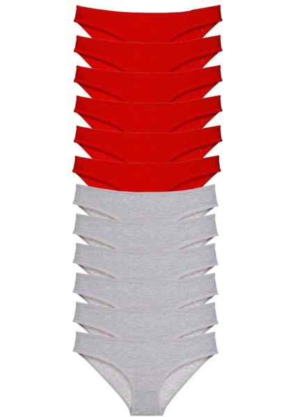 12 Adet Eko Set Likralı Kadın Slip Külot Kırmızı Gri