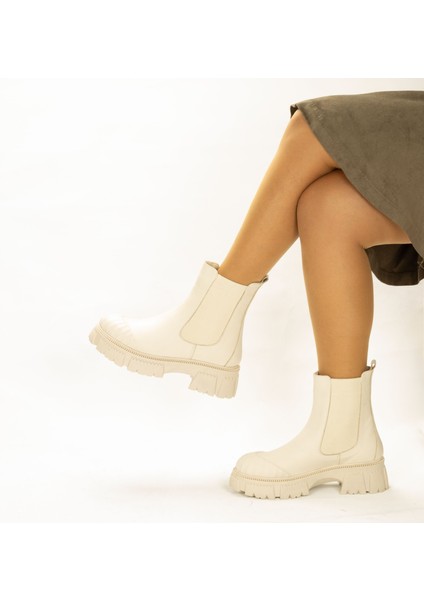 Hakiki Deri 6.5 cm Kalın Tabanlı Uzun Kadın Chelsea Bot