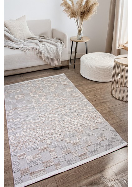 Gri Bej Sisal Bukle Dokuma Hasır Desen Kaymaz Saçaklı Makine Halısı Salon, Mutfak, Çocuk Odası Yolluk