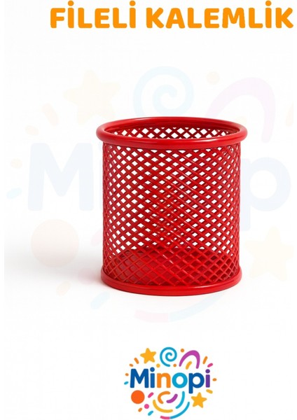 Plastik Kırmızı Fileli Kalemlik Ofis Kalemlik Büro Kalemliği