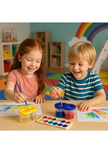 Sulu Boya Seti 3'lü Set ( Lacivert Su Kabı + Resim Paleti + Fırça ) Anaokulu Resim Malzemesi Kreş modelleri