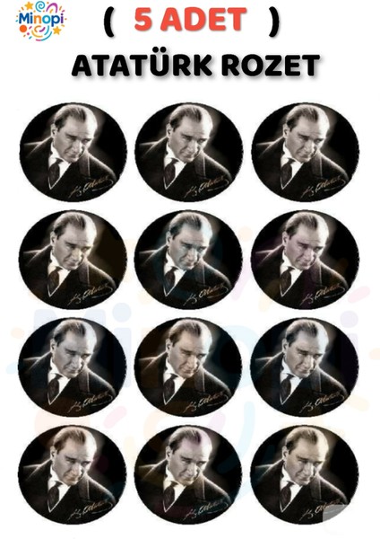 ( 5 Adet ) Atatürklü Yaka Rozeti Siyah Plastik Atatürk Rozet Öğretmenler Günü Hediyesi Bayrak