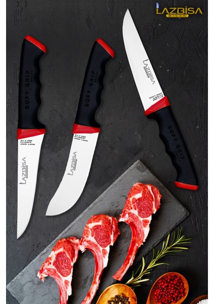 Soft Serisi Mutfak Bıçak Seti Et Ekmek Sebze Pizza Salata Börek Şef Bıçağı 3 Lü Set Hds-15