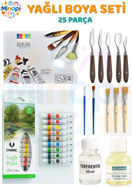 Kağıt Palet , Metal Spatula , 12 Renk Yağlı Boya , Terebentin , Resim Yağı Zemin Fırçası Boyama Set