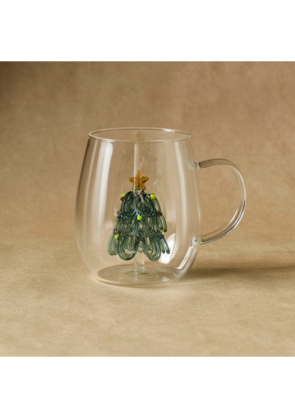 New Year Yılbaşı Green Pine Tree Cam Kupa 440 ml